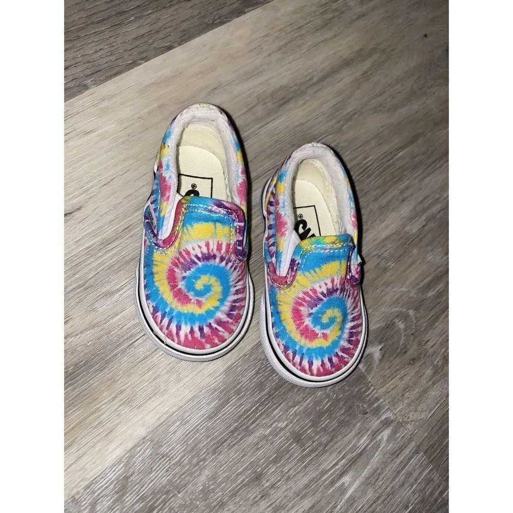 Vans Toddler Slip On Rainbow Tie Dye Shoes. Size